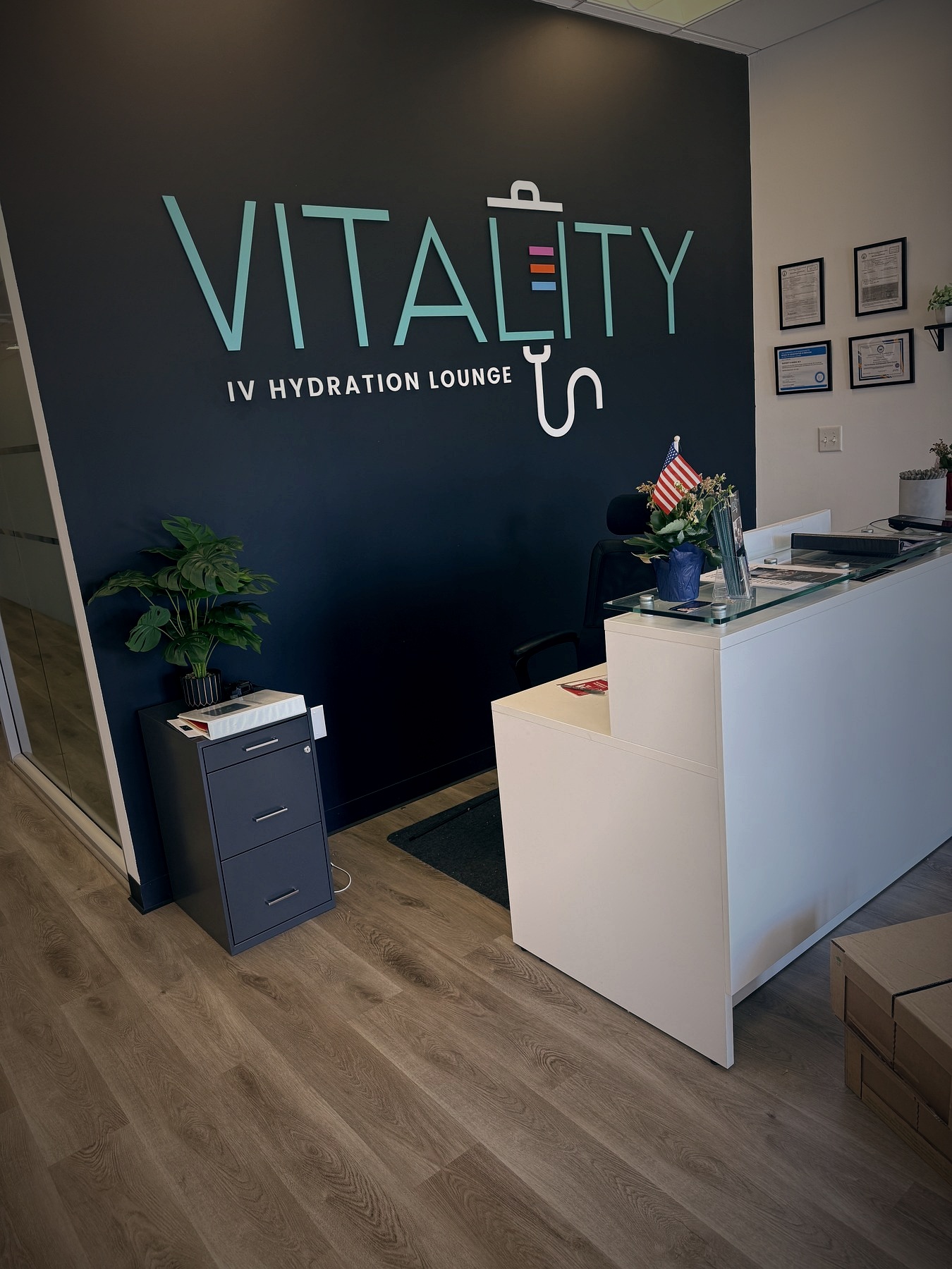Vitality reception and logo wall